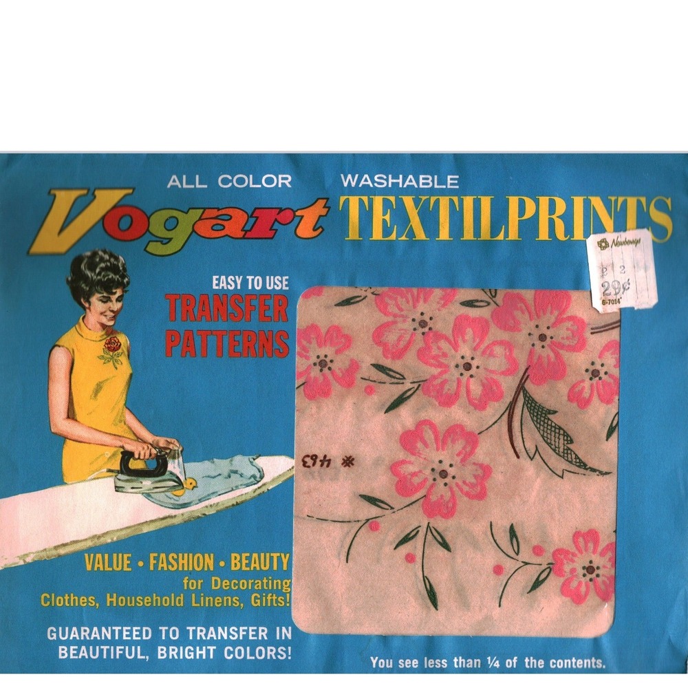 Vintage Vogart Textilprints Floral Iron On Transfer Patterns Pink Flowers 463